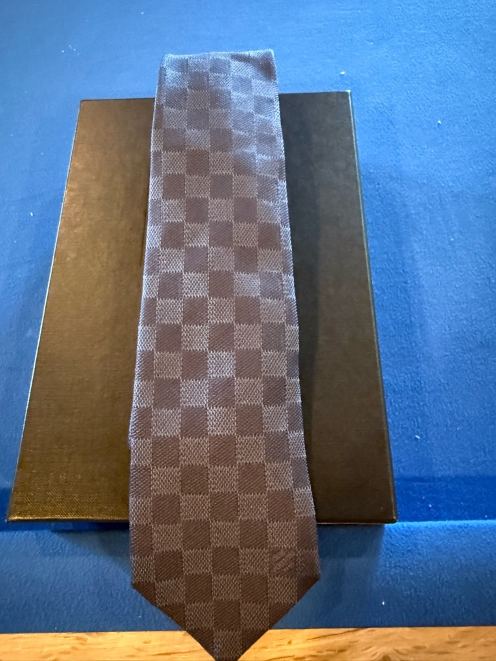 Louis Vuitton Navy Blue Checkerboard Damier Silk Tie